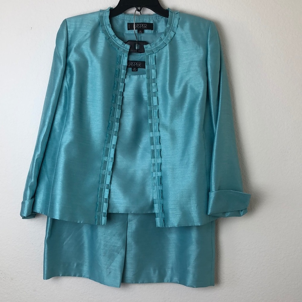 3 Piece Metallic Baby Blue Suit Set by Kasper